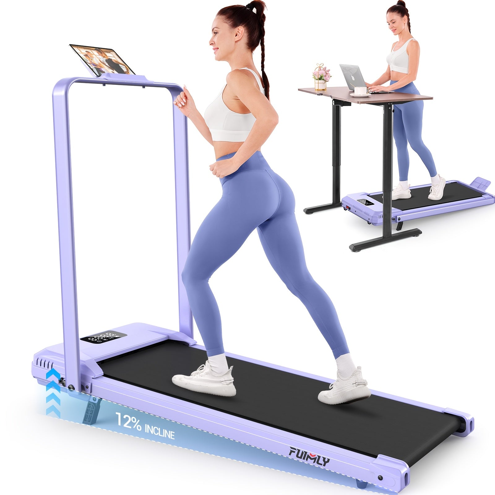 4-In-1 Office Desk Treadmill, Home Folding Treadmill, Treadmill with Walking Pad, Adjustable Incline, 11.5 Km\u002FH, 2.5 Horsepower, Silent Operation, Supports Up to 320 Pounds