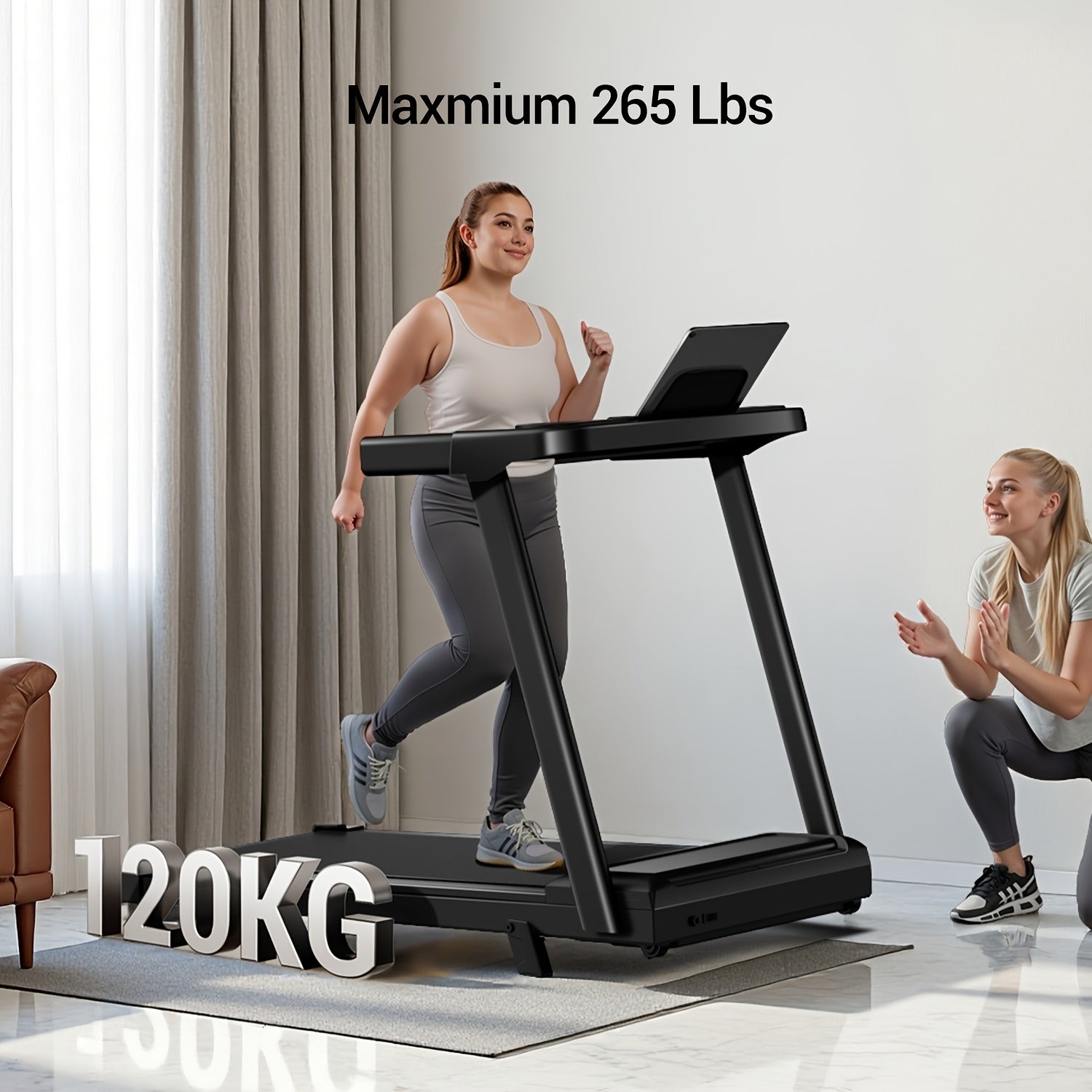 UMAY 4-in-1 Treadmill with 10% Incline, Portable Treadmills for Home with Handle, Foldable Treadmills for Home and Office, 265 Lbs Weight Capacity, Three Touch Screen