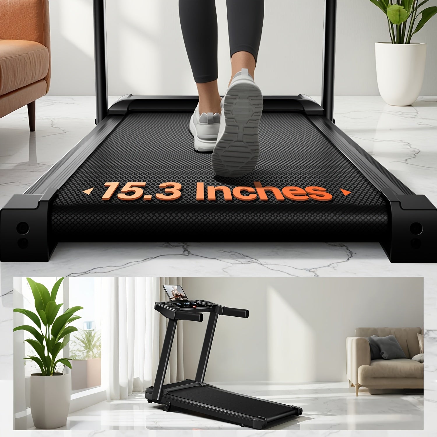 UMAY 4-in-1 Treadmill with 10% Incline, Portable Treadmills for Home with Handle, Foldable Treadmills for Home and Office, 265 Lbs Weight Capacity, Three Touch Screen