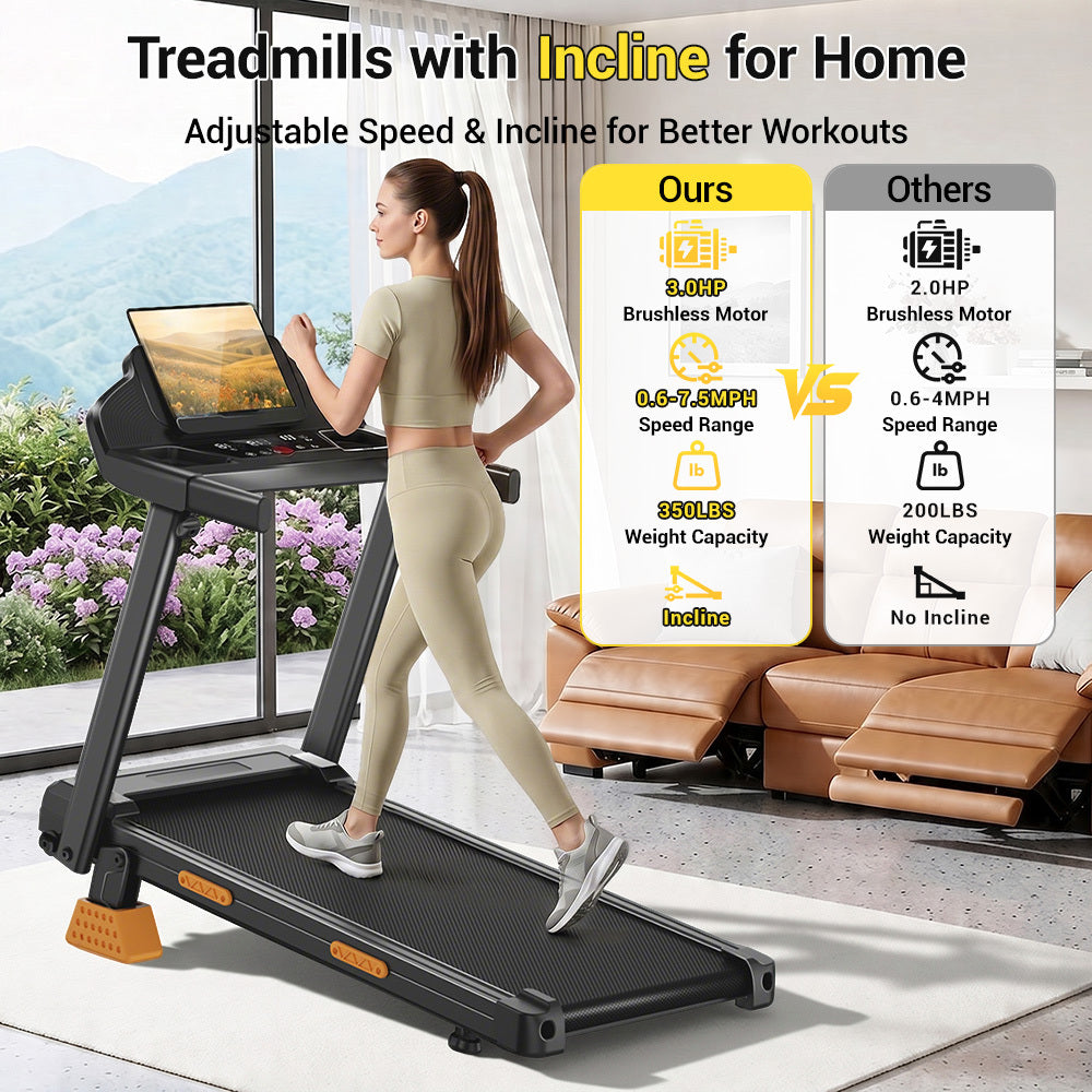 4 IN 1 Treadmills for Home with 18% Incline, 3.0HP Quiet Foldable Treadmill with Handle Bar Up to 350lbs Capacity.