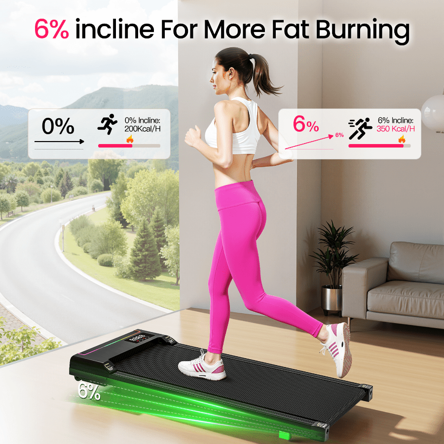 AKLUER Treadmill 2.5HP Walking Pad for Home Office - 6% Incline Quiet Motor Portable Fitness Machine with LED Display, 330 Lbs Capacity for Jogging Walking & Weight Loss Mother's Day Gifts