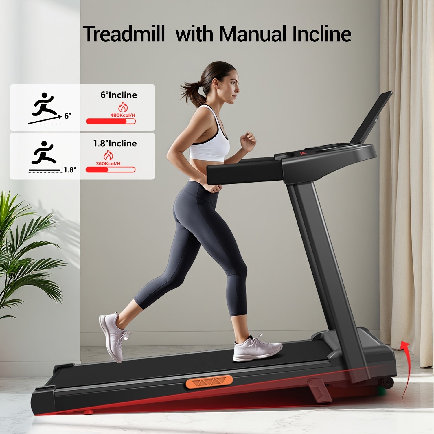 UMAY 4-in-1 Treadmill with 10% Incline, Portable Treadmills for Home with Handle, Foldable Treadmills for Home and Office, 265 Lbs Weight Capacity, Three Touch Screen