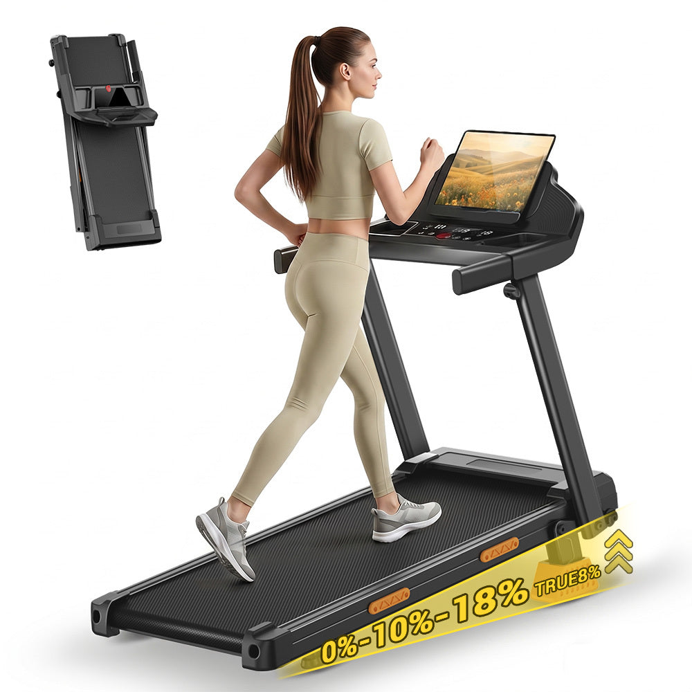4 IN 1 Treadmills for Home with 18% Incline, 3.0HP Quiet Foldable Treadmill with Handle Bar Up to 350lbs Capacity.