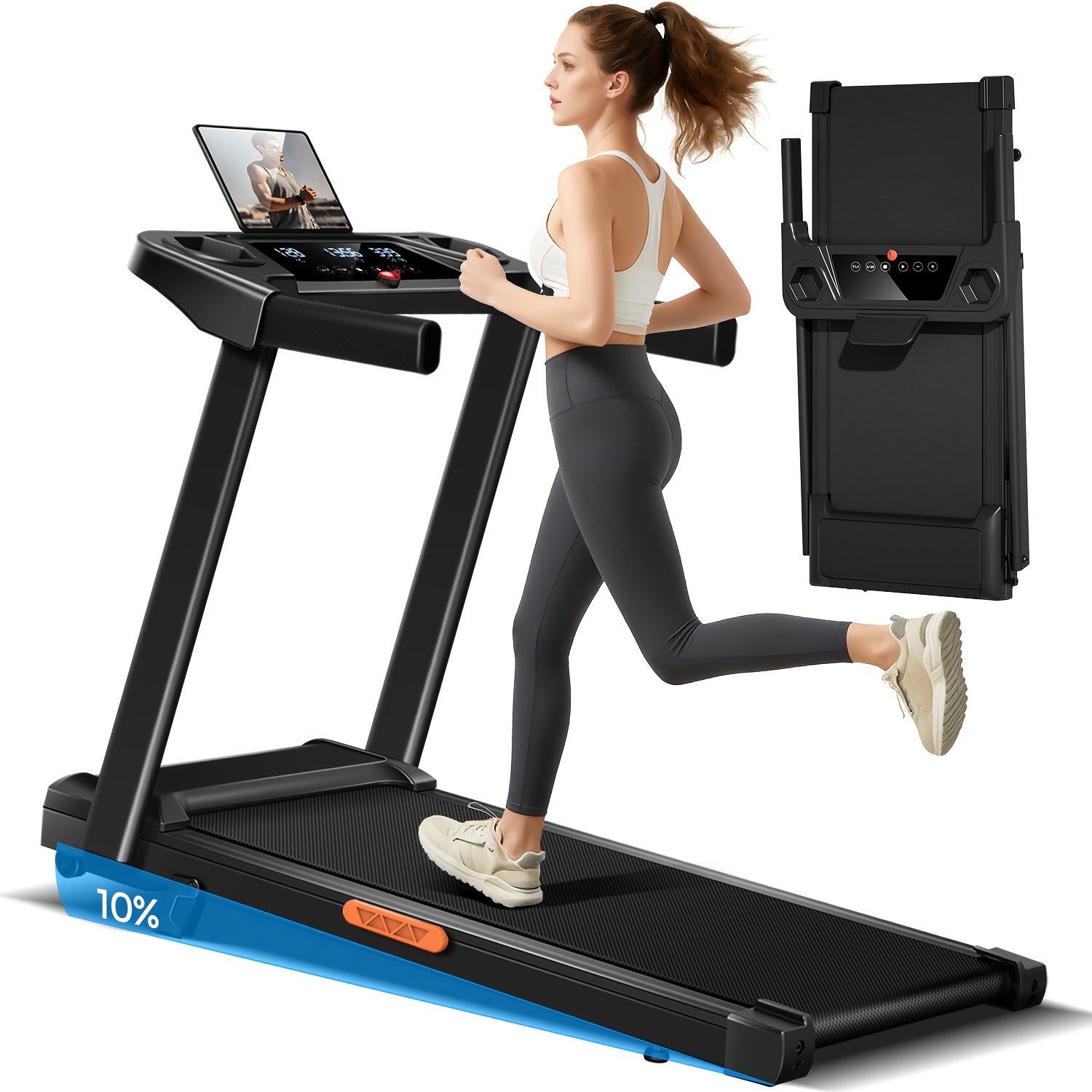 UMAY 4-in-1 Treadmill with 10% Incline, Portable Treadmills for Home with Handle, Foldable Treadmills for Home and Office, 265 Lbs Weight Capacity, Three Touch Screen